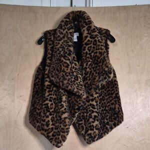Carmen Marc Valvo Leopard Faux Fur Vest - Brown & Black